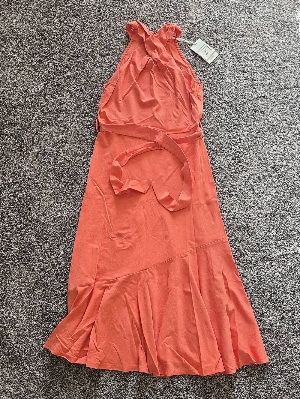 Sleeveless Coral Maxi Dress with Waist Sash